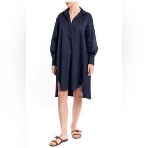 La Ligne Franca Cotton Poplin Shirt Dress Navy Made USA XL Shirtdress